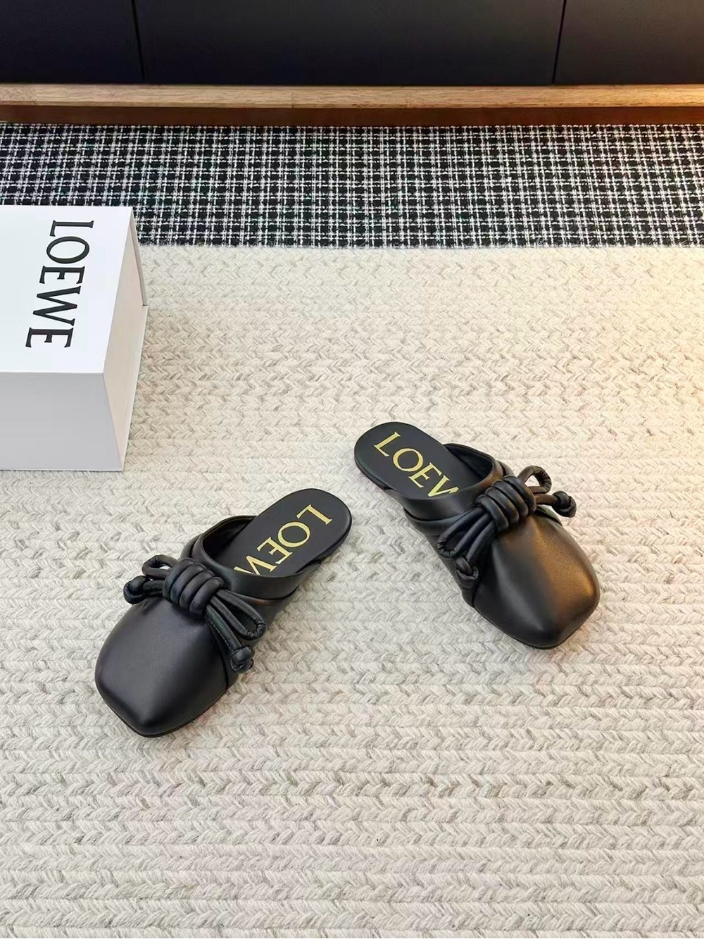 Loewe Black Knotted Leather Mule Slides - Picture 3 of 4